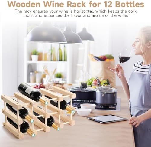 12-Bottle Wooden Countertop Wine Rack for Home Kitchen Restaurant Bar - Image 3