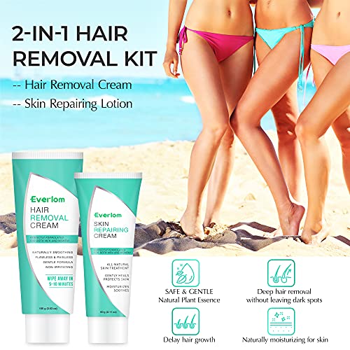 Hair Removal Cream For Women: 2 Pack Premium Gentle Depilatory Cream Inhibitor Kit - Designed for Body Bikini Area and Sensitive & Intimate Regions - Nourishes the Skin With Aloe Vitamin E Jojoba Oil - Image 7