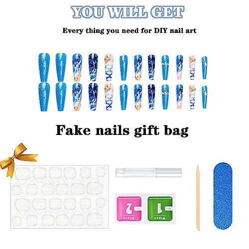 24Pcs Acrylic Press on Nails Long Fake Nails,Sun Beach Coconut Tree False Nails with Designs, Summer Nails Coffin Nails Press ons Colorful Artificial Nails For Women Girls - Image 5