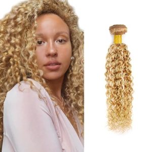 P27/613 Human Hair Bundles Blonde Human Hair Bundles 16 inch 613 Kinky Curly Human Hair Bundles Two Tone Honey Blonde Mixed With Blonde Bundle Human Hair Weave