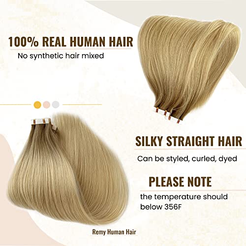 Smavida 20 Inch 9A Brazilian Human Hair Balayage Tape-In Extensions Ash Blonde to Light Blonde Mix - Image 5