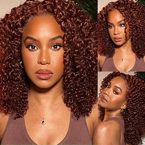 12A Reddish Brown Kinky Curly Lace Front Wigs Human Hair 13x4 HD Transparent Lace Frontal Wigs Copper Red Colored Glueless Wigs Pre Plucked with Baby Hair #33B Color 180% Density 18 Inch - Image 7