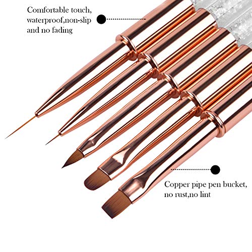 5Pcs Rose Gold Nail Art Brush Set with Rhinestone Handle for DIY Manicure and Salon - Image 2