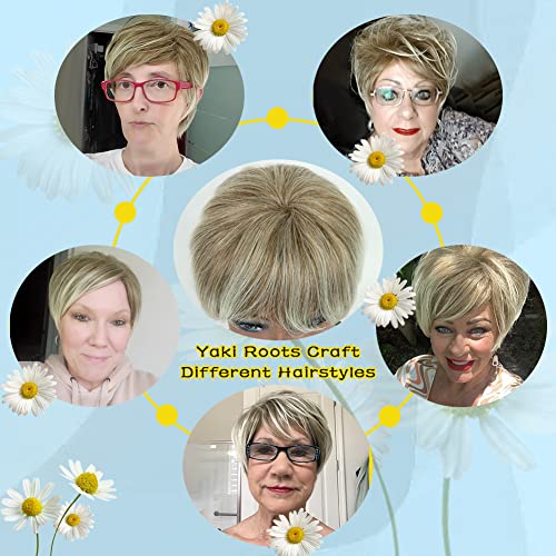 MIMAN Pixie Cut Wig Short Blonde Wigs with Bangs Fluffy Layered Synthetic Hair Wigs Mommy Wig Short Hair Styles for Women (Blonde Mixed Brown) - Image 5