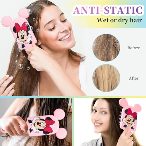 Hair Brush Wet and Dry Detangler Brush for Women Girls Kids Toddler Cute Cartoon Mouse Paddle Detangling Comb for Curly Thick Wavy Thin Hair Smoothing Anti Frizz Tangle Free Hairbrush Set - Image 3