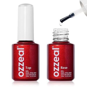 2pcs 0.5 Fl Oz No Wipe Top and Base Coat Gel Polish Set, Soak Off LED U V Base and Top Coat Gel Nail Polish Glossy Long Lasting Gel Base Coat and Gel Top Coat,for Nails Art DIY Home