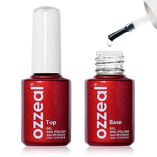 2pcs 0.5 Fl Oz No Wipe Top and Base Coat Gel Polish Set, Soak Off LED U V Base and Top Coat Gel Nail Polish Glossy Long Lasting Gel Base Coat and Gel Top Coat,for Nails Art DIY Home