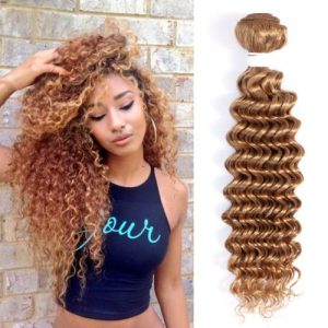 REMY HAIR Brazilian Human Hair Bundles Deep Wave Hair Bundles Honey Blonde Color Hair Extensions 16 Inch