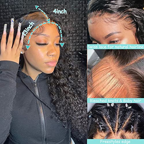 24Inch Deep Wave Lace Front Wigs Human Hair-13x4 HD Transparent Deep Wave Frontal Wigs Human Hair Glueless Curly Wigs for Women 180% Density Curly Lace Front Wigs Human Hair Pre Plucked with Baby Hair - Image 2