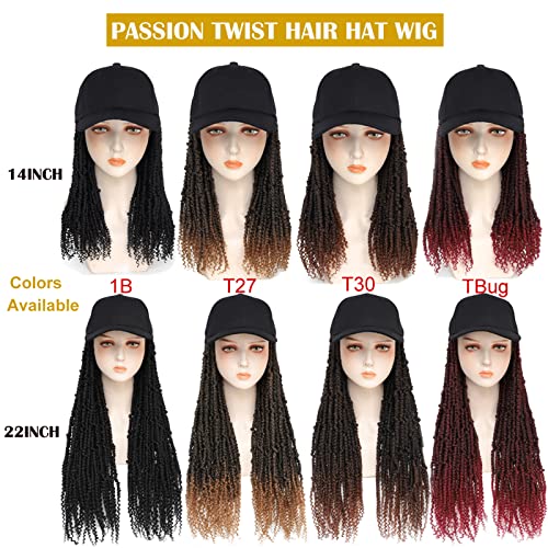 Hat Wig Short Baseball Cap Wig with Pre-Twisted Black Brown Passion Twist Hair Extensions Synthetic Small Curly Ends Wig Hat Adjustable Black Baseball Hat Wig for Black Women (14inch, T30) - Image 7