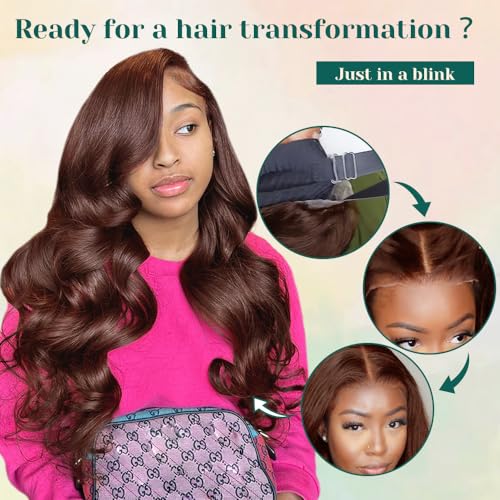 Brown Wear and Go Glueless Wigs Human Hair Pre Cut 24 Inch 13x4 HD Lace Front Wig Chocolate Brown Body Wave Wig Pre Plucked with Baby Hair #4 Dark Brown Lace Closure Wigs 150 Density for Women - Image 3