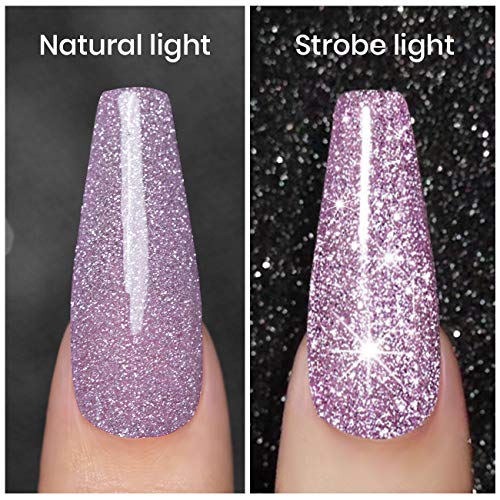 RARJSM Reflective Glitter Gel Polish, Light Purple Sparkle Gel Nail Polish Shiny Gel Nail Art Varnish Manicure Clear Diamond Nail Gel For Salon Home DIY UV LED Lamp RequiredRAR83 - Image 2