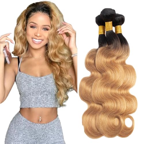 1B27 Bundles Ombre Body Wave Human Hair Bundles Brazilian Unprocessed Virgin Hair 3 Bundles 12 14 16 Inch Two Tone Black To Honey Blonde Bundles Human Hair Ombre Bundles Hair Weave