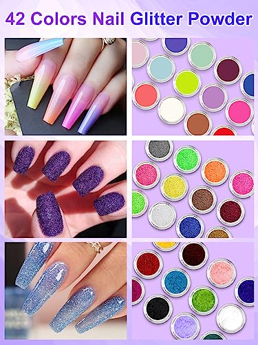 Acrylic Nail Kit for Beginners with Everything, 42Colors Glitter Acrylic Powder Monomer Liquid Nail Kit Set Professional Acrylic with Everything, Drill UV Light Practice Finger Nail Bag Organizer Case - Image 3