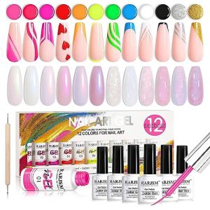 RARJSM 6-Piece Iridescent Glitter Gel Nail Polish Liner Set, Light Color Collection