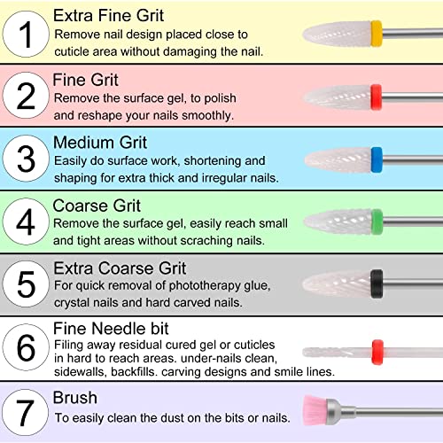 CGBE 7-Piece Ceramic Nail Drill Bits Set 3/32'' for Acrylic Gel Nails and Cuticle Care - Image 2