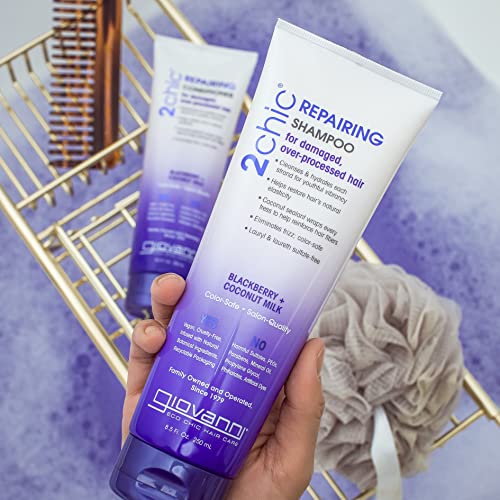 GIOVANNI 2chic Ultra-Repairing Shampoo & Conditioner Set - For Damaged, Over-Processed Hair, Helps Restore Hair's Natural Elasticity, Blackberry & Coconut Oil, Shea Butter, Color Safe - 24 oz. Each - Image 4