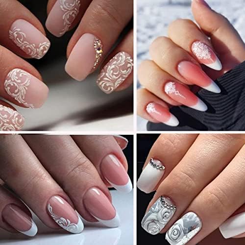 Flower Nail Art Stickers Decals, 8 Sheets 5D Engraved Flower Nail Decals White Wedding Nail Art Accessories French Tips Nail Designs Self Adhesive Lace Flower Carving Nail Stickers for Women Girls - Image 2