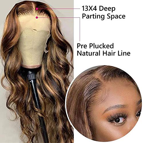 UNICE 12A Ombre Highlight 13x4 Lace Front Human Hair Wig 180% Density Body Wave Brown Blonde #TL412 Color, Brazilian Remy Hair Lace Frontal Wig Pre Plucked with Baby Hair for Women 14inch - Image 5