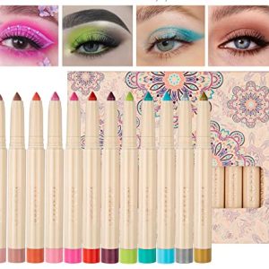 MAEPEOR Cream Eyeshadow Stick Set 12 Colors Highly Pigmented Matte Shimmer Eye Shadow Waterproof and Long Lasting Eyeshadow Stick Eye Liner Pen With Built-in Sharpener (12 Colors, Set A)