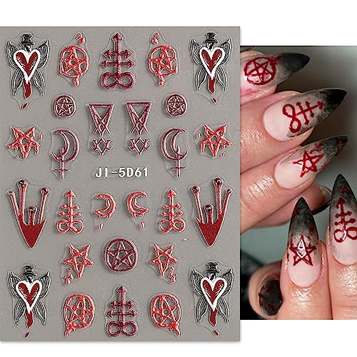 JMEOWIO 3D Embossed Halloween Nail Art Stickers Decals Self-Adhesive Pegatinas Uñas Pink 5D Skull Horror Ghost Witchy Spook Nail Supplies Nail Art Design Decoration Accessories 4 Sheets - Image 5