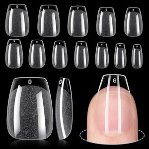 TOMICCA Short Coffin Nail Tips, 12 Sizes Soft Gel Nail Tips, 192Pcs Full Cover Pre Shaped Nails, Acrylic Half Matte Short Gel Nail Tips for Nail for Home DIY Extensions Nail Salon Gelly Tips