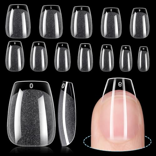 TOMICCA Short Coffin Nail Tips, 12 Sizes Soft Gel Nail Tips, 192Pcs Full Cover Pre Shaped Nails, Acrylic Half Matte Short Gel Nail Tips for Nail for Home DIY Extensions Nail Salon Gelly Tips