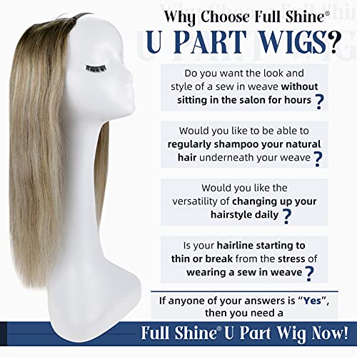 Full Shine Brown to Blonde Balayage Ombre Human Hair U Part Wig 14 Inch 120 Grams - Image 2