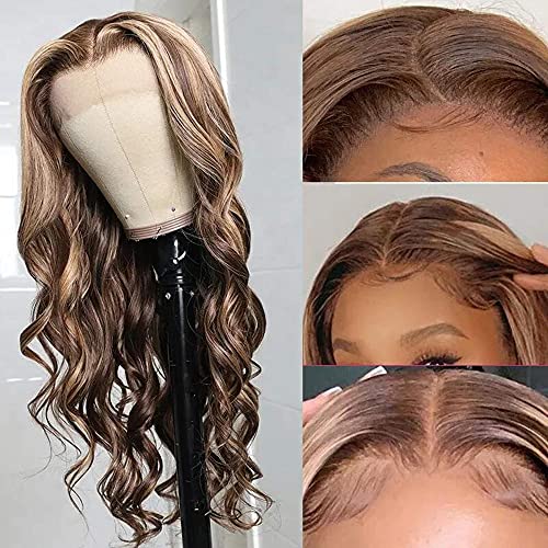 UNICE 12A Ombre Highlight 13x4 Lace Front Human Hair Wig 180% Density Body Wave Brown Blonde #TL412 Color, Brazilian Remy Hair Lace Frontal Wig Pre Plucked with Baby Hair for Women 14inch - Image 9