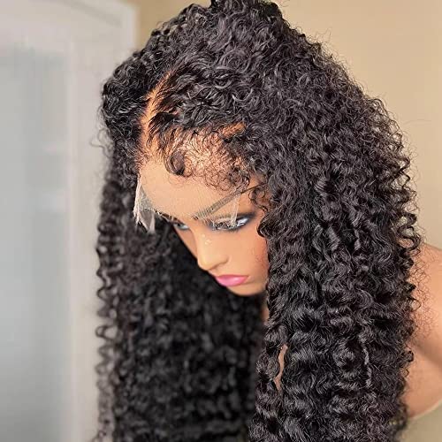 Deep Curly Human Hair Wigs 13X6 Transparent Lace Wig Pre Plucked Bleached Knots With Curly Baby Hair 180 Density Brazilian Remy Glueless Lace Wig for Women Pre Plucked Bleached Knots 24" - Image 5