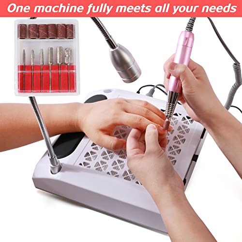 Nail Dust Collector for Acrylic Nails 4 in 1 Nail Dust Collector Vacuum for Polygel Acrylic Nails Electric Nail Drill Bits 80W Nail Vacuum with Efile Nail Drill+Hand Rest for Nails + LED Desk Lamp - Image 3
