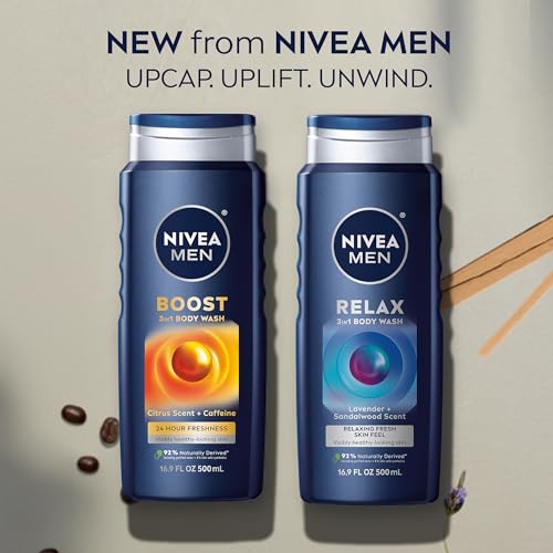 Nivea Men Boost 3-in-1 Body Wash, Citrus Scent and Caffeine Enriched Men's Body Wash Cleanses Face, Body and Hair, 16.9 Fl Oz Bottle, Pack of 3 - Image 8