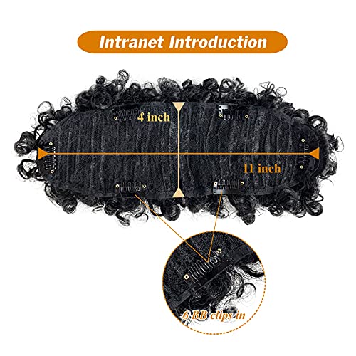 Afro Puff Mohawk Ponytail Jerry Curly Non Drawstring Ponytail Clip in Synthetic Fauxhawks Afro Puff Bun with Bangs Short Afro Kinky Curly Hair Bun Warp Hair Extensions with 6 BB Clips 1B - Image 5