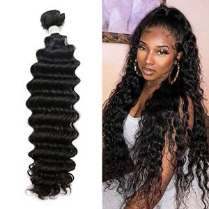 Women Hair Extensions 10A Virgin Human Hair Weft Bundles for Women Silky Natural Black Brazilian Human Hair Bundles Straight Body Loose Curly Weave 1-3 Bundles Double Weft Hair Extensions.(18 INCH, Deep Wave)