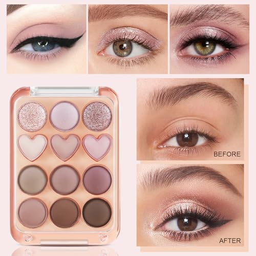 Boobeen Colorful Eyeshadow Palette, Blendable Shimmer and Matte Nudes Shades, 12 Pigmented Powder, Bright Eye Makeup Palette - Image 2