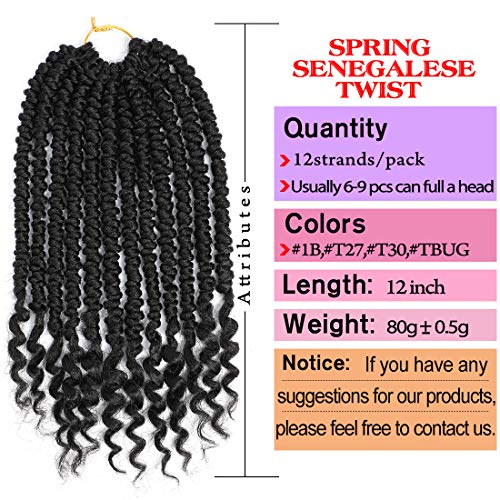 Pre Spring Twist Crochet Hair Senegalese Crochet Braids For Black Women Synthetic Passion Twist Braiding Hair Pre Looped Short 12inch Crochet Hair Curly #1B - Image 4