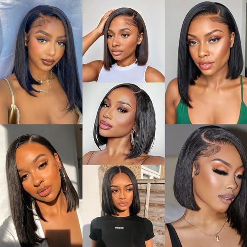 12-Inch Natural Black Bob Lace Front Human Hair Wig for Women, Stylish - Image 6