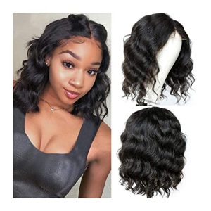 Short Brazilian Body Wave Lace Closure Bob Wig for Black Women, Medium Brown, 150% Density Human Hair