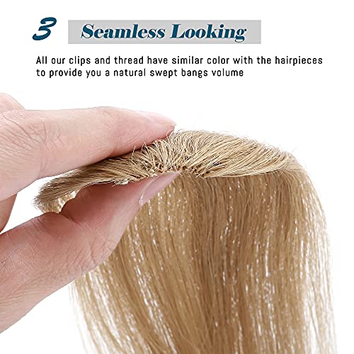 S-noilite Clip in Side Bangs 100% Real Human Hair 2PCS Clip on Hair Bangs Long Side Swept Fringe Hairpieces French Bangs Extension 32g For Women Adding Hair Volume #27 Dark Blonde - Image 5