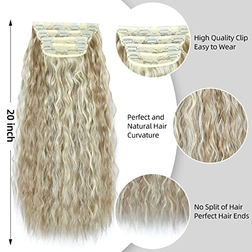 20 Inch Curly Clip-In Hair Extensions Dark Ash Blonde Beige Blonde Mix New - Image 3