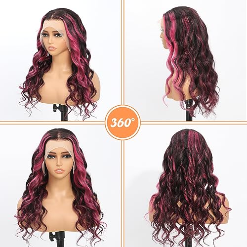 MEGALOOK 28 Inch Ombre Purple Body Wave Brazilian Virgin Human Hair Lace Front Wig 180% Density - Image 5