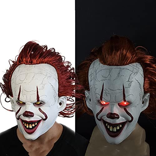 Scary Clown Mask Cosplay Led Light Up Horror Joker Mask with Hair Halloween Latex Adult Women Man Mask - Image 4