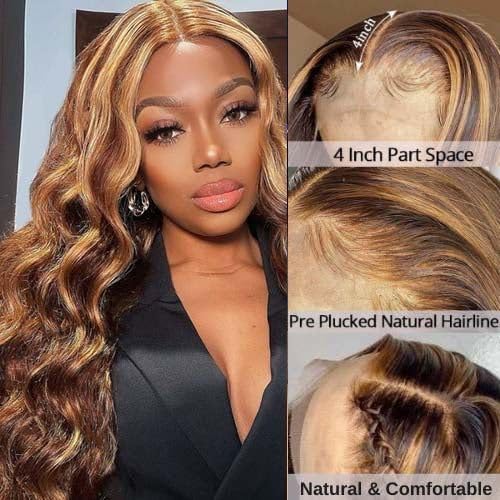 Honey Blonde 4/27 Highlight Ombre Body Wave 30 Inch Human Hair Lace Front Wig 180 Density - Image 5