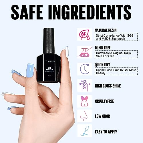 TOMICCA Blue Gel Polish, Sky Blue Gel Nail Polish, UV Light Blue Macarons Nail Polish Fast Dry, Soft Candy Pastel Nail Art French Manicure Salon DIY - Image 4