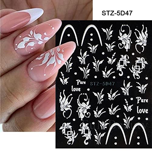 6 Sheets White Flower Nail Art Stickers 5D Nail Art Decals Acrylic Nail Art Supplies Embossed Engraved White Floral Design for Women Girl Nail Art DIY Decorations Accessories. - Image 7