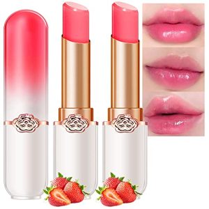 evpct 2Pcs Strawberry Tinted Lip Balms PH Lip Color Changing Lipstick Balm Stain Gift Set Queen for Women Girls Korean Mood Long Lasting Color Change Light Pink Lipstick Lip Tint Plumper Gloss