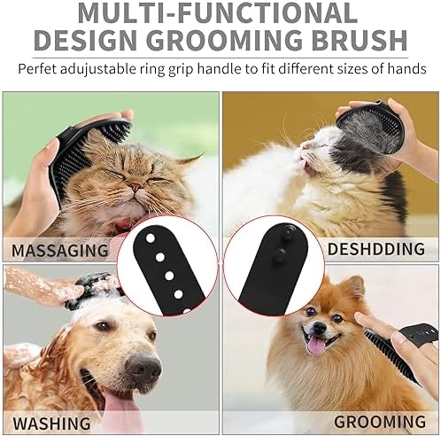 3-Piece Grooming Dog Bath Brush Set with Adjustable Handle for All Hair Types Gray Black - Image 5