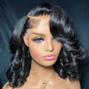 Short Bob Wig Body Wave 13x6 HD Transparent Lace Frontal Human Hair Wig For Women Pre Plucked With Baby Hair Side Part Brazilian Remy Hair Short Wigs Bleached Knots Natural Color 150% Density 16Inch