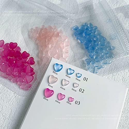 3D Heart Nail Art Charms 300 Pcs Mix 4/6/8 MM UV Light Color Change Resin Peach Heart Rhinestone Gems Crystal Jewelry Acrylic Nail Supplies for Women Craft DIY Nail Decoration Accessories - Image 2