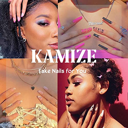 Kamize White Press on Medium Fake Nails Coffin Full Cover Acrylic Marble False Nails for Women and Girls 24PCS - Image 6